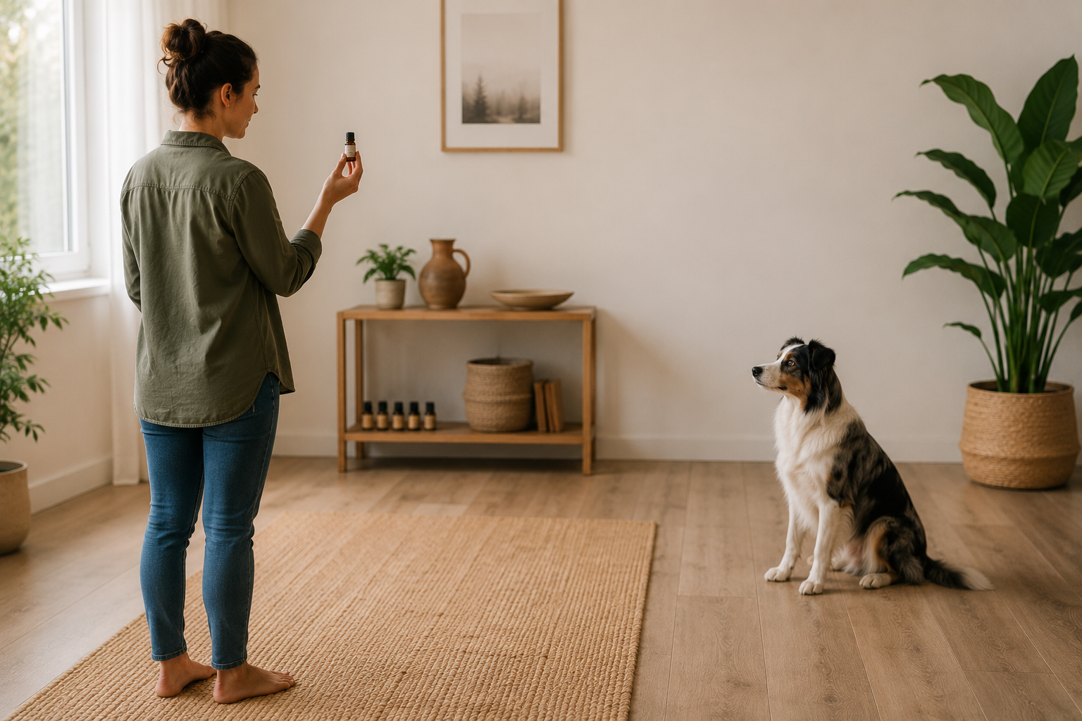 Perro aprendiendo detección de aromas en casa