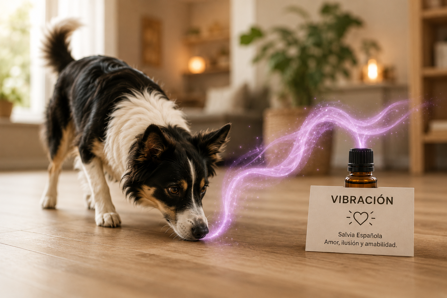 Perro detectando el aroma de salvia española